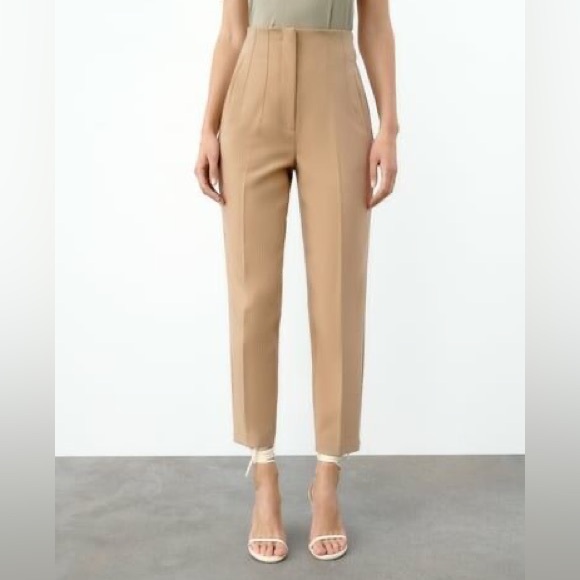 Zara High-Waist Tailored Dark Grey Pleated Trousers - Picture 6 of 6